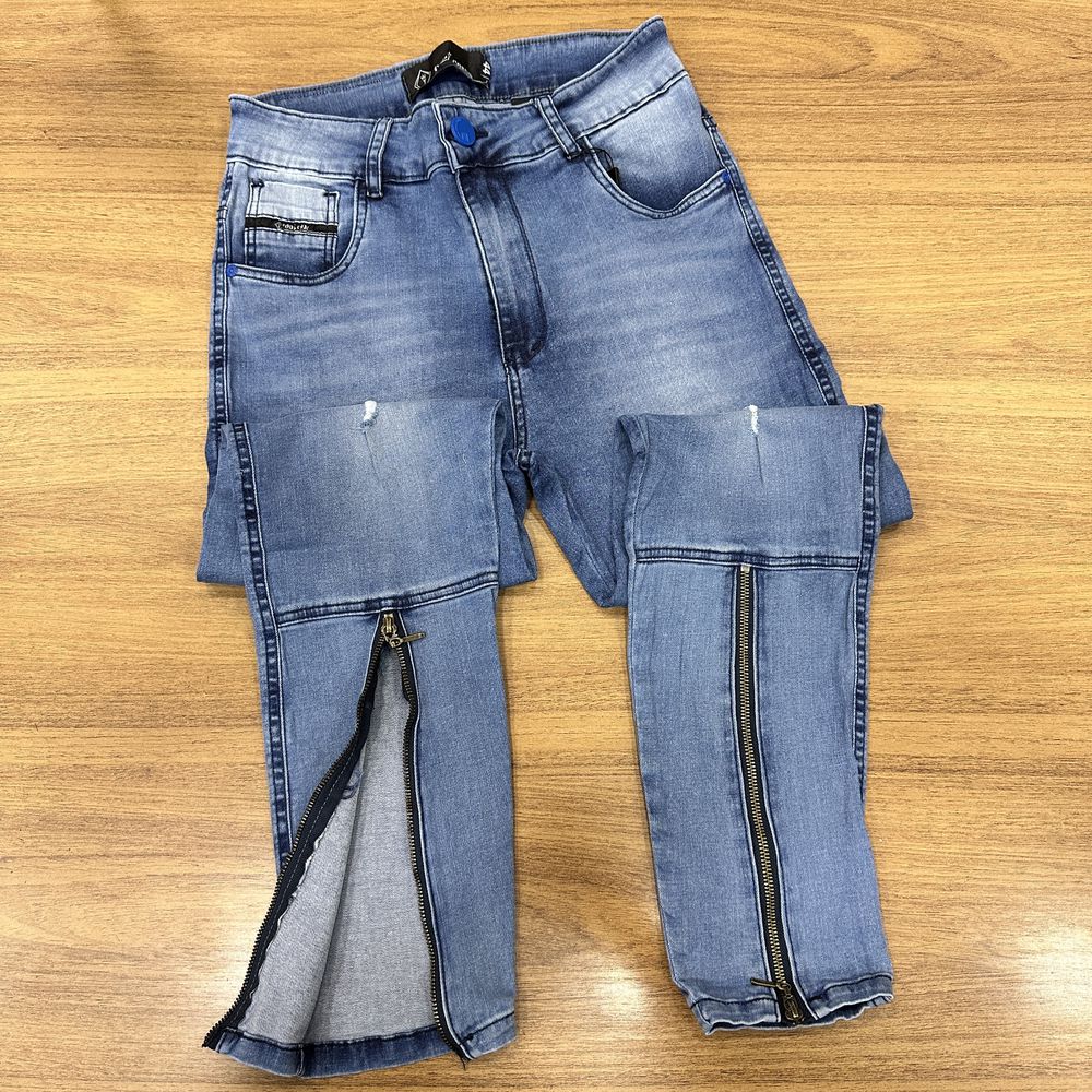 Calça Skinny Jeans Destroyed Masculina Zíper Canela Premium