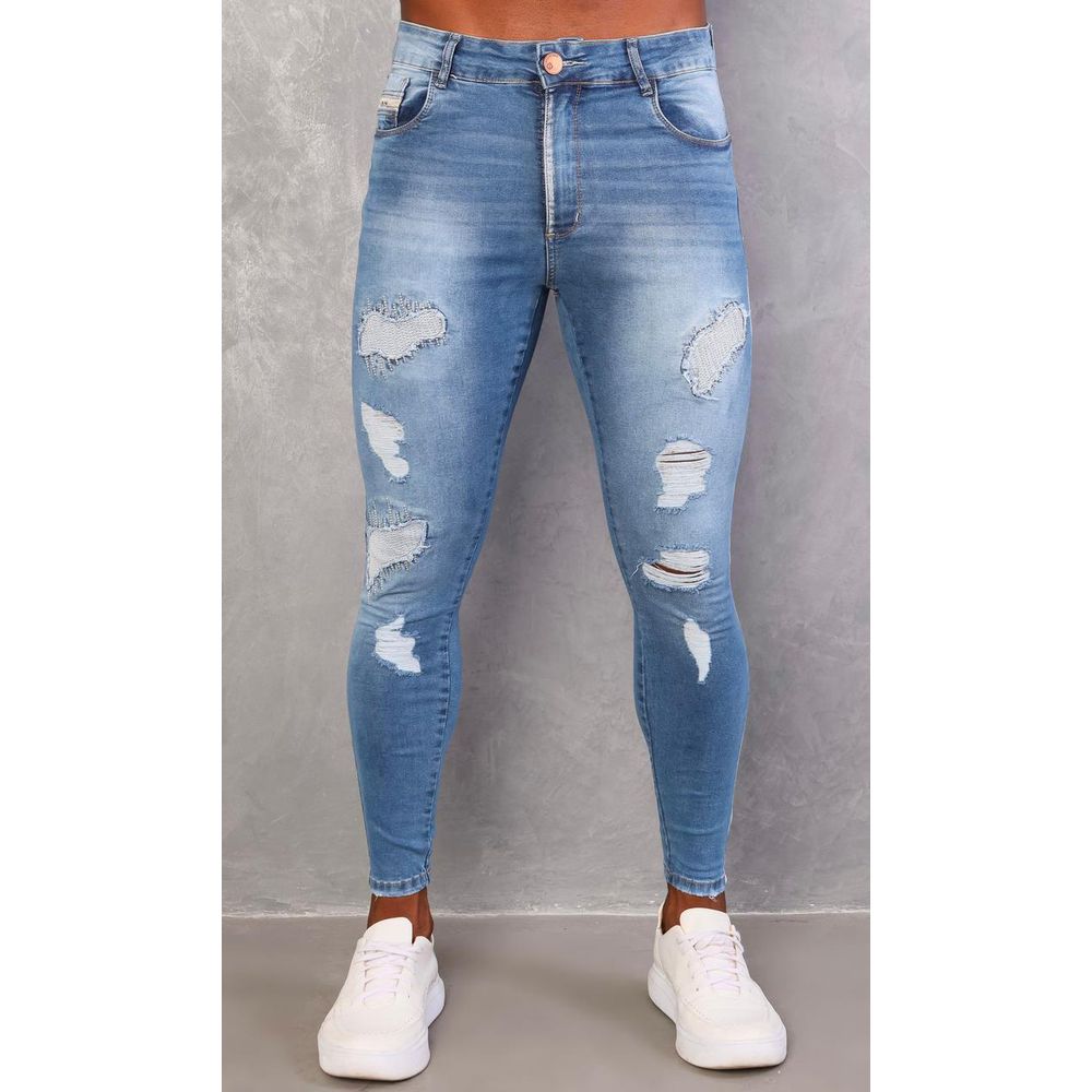 Calça Jeans Destroyed Skinny Masculina Com Detalhe Bordado