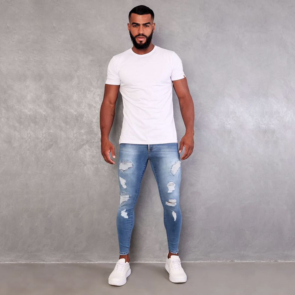 Calça Jeans Destroyed Skinny Masculina Com Detalhe... - CHIEREGATO OUTLET