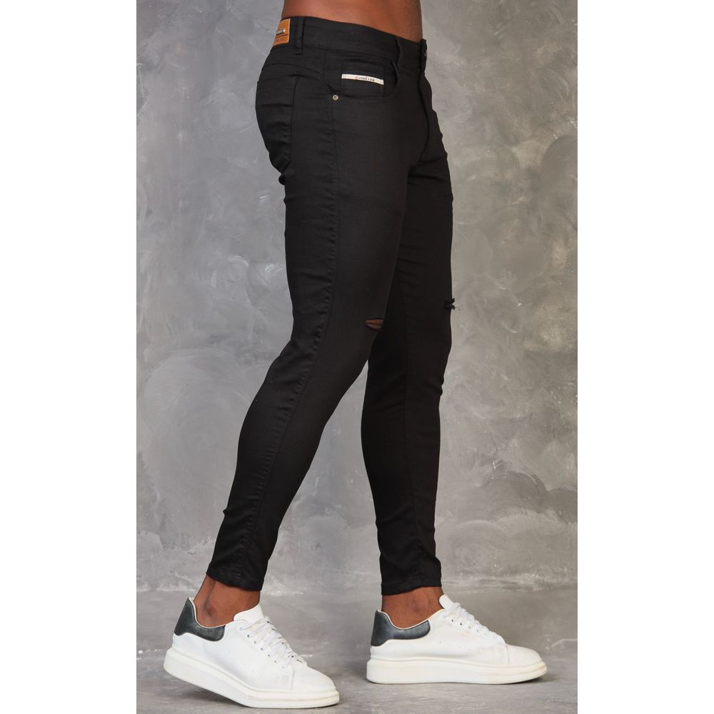 Calça Jeans Preta Masculina Com Rasgos Corte No Joelho Destroyed Skinny