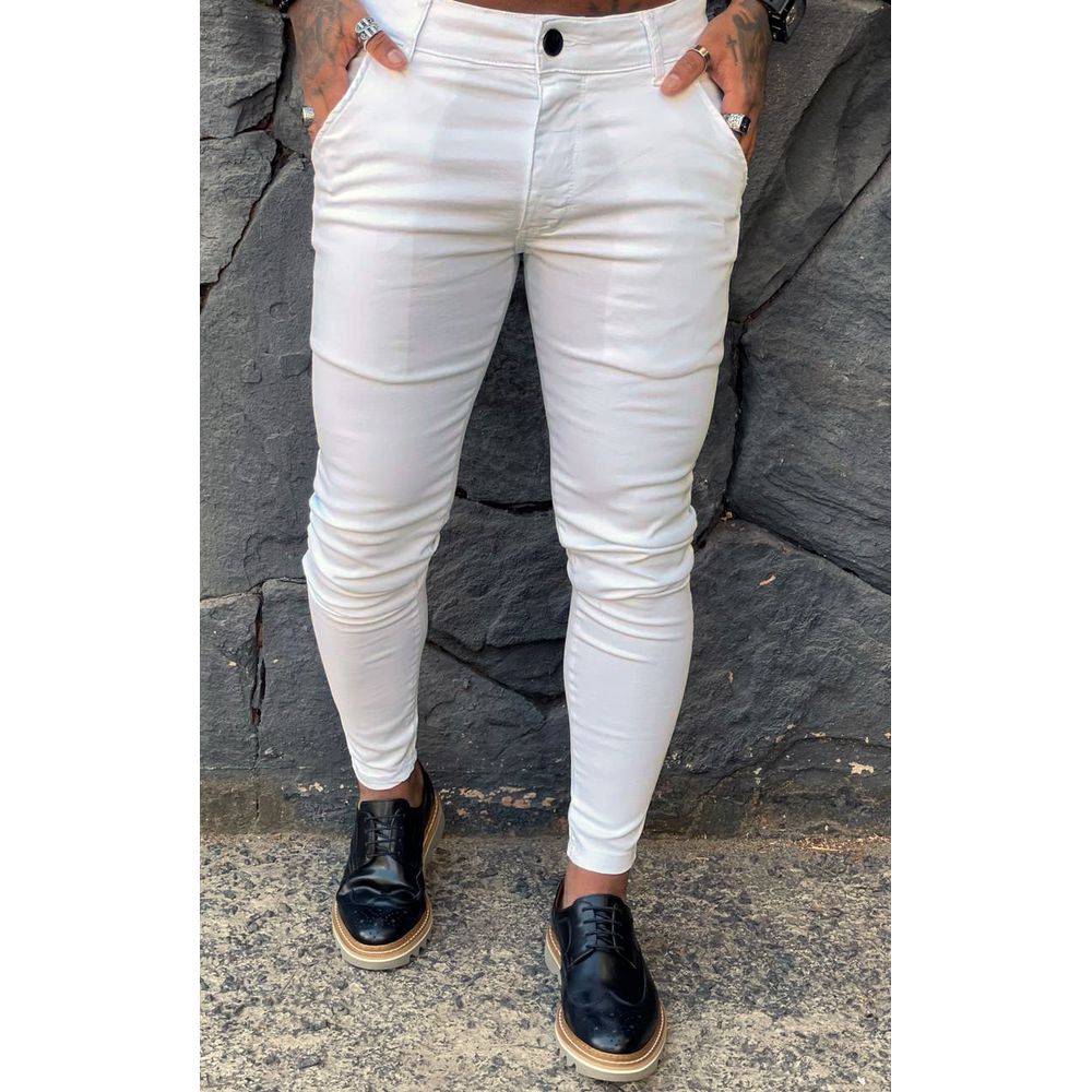 Calça Alfaiataria Sarja Branca Skinny C/ Elastano Premium