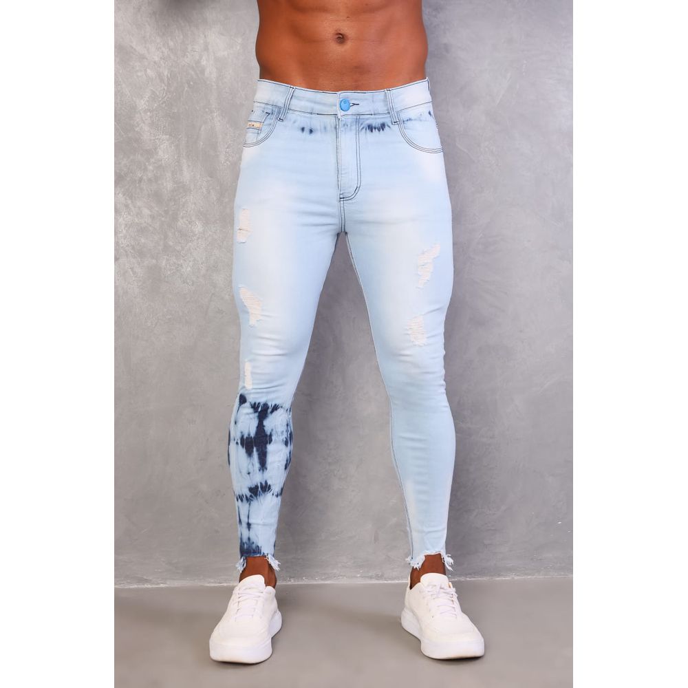 Cal a Jeans Destroyed Skinny Masculina Detalhe Mancha Splash