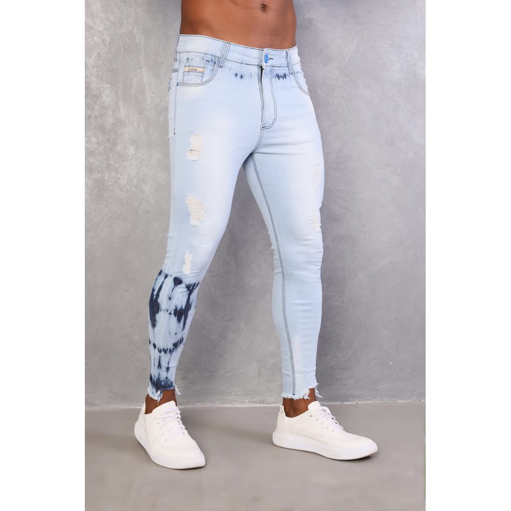 Cal a Jeans Destroyed Skinny Masculina Detalhe Mancha Splash