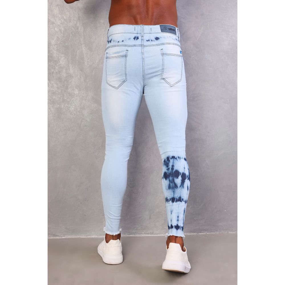 Calça Jeans Destroyed Skinny Masculina Detalhe Mancha Splash