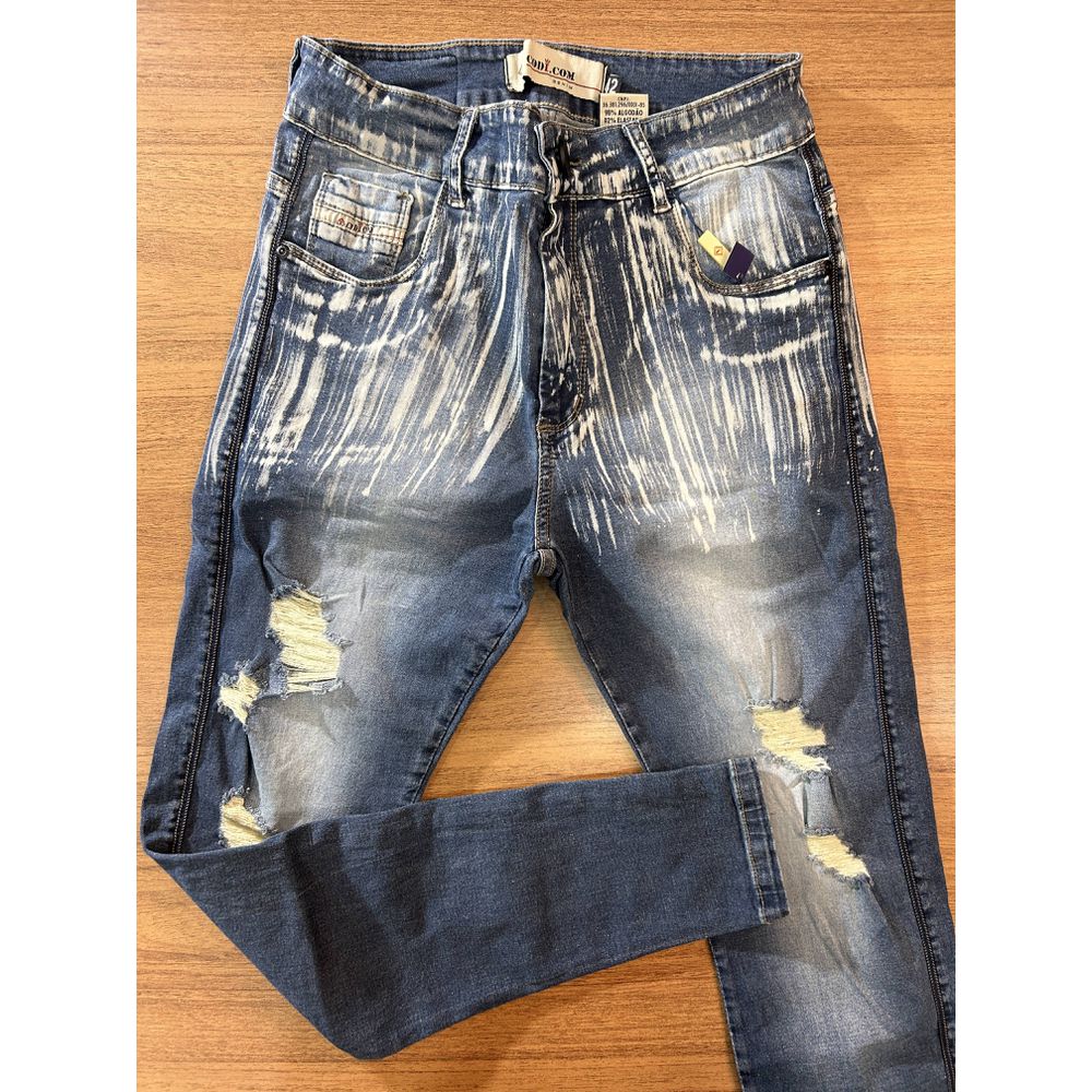 Calça Jeans Destroyed Super Skinny Devorê Escovado Premium