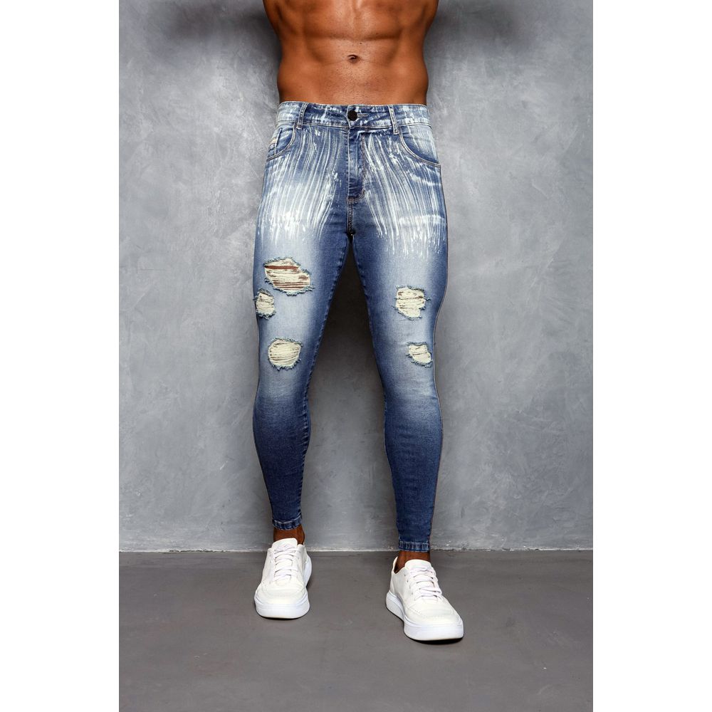 Calça Jeans Destroyed Super Skinny Devorê Escovado Premium
