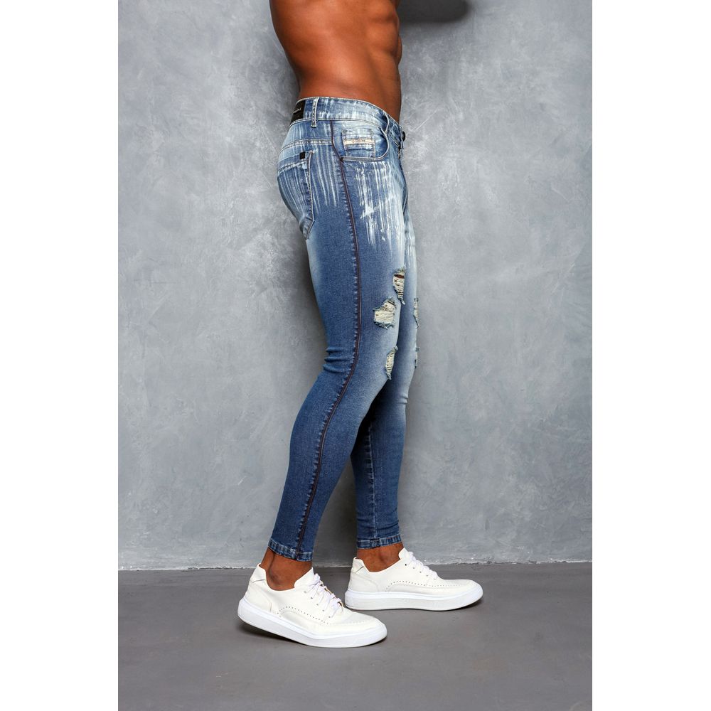 Calça Jeans Destroyed Super Skinny Devorê Escovado Premium