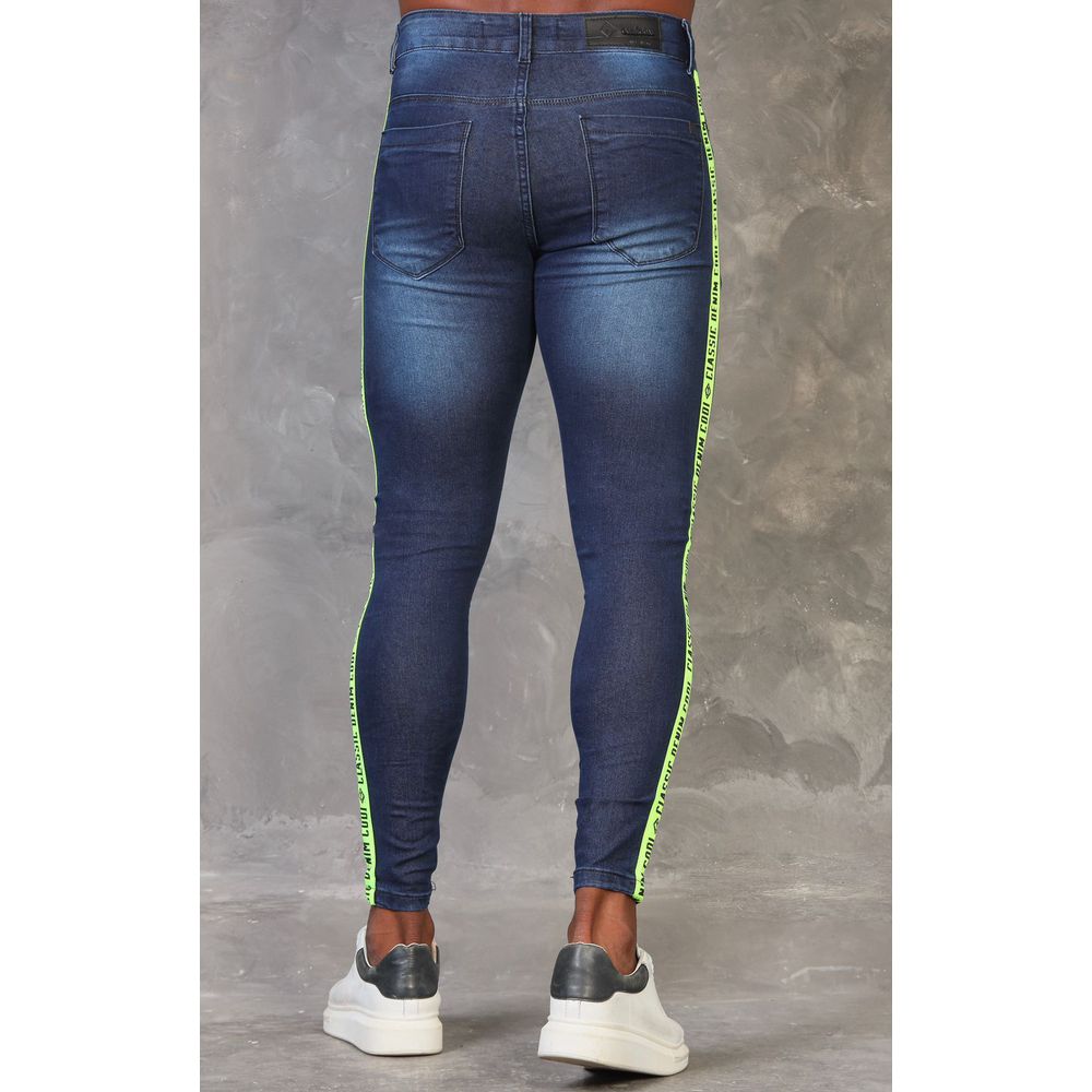 Calça Jeans Super Skinny Masculina Faixa Lateral Verde Neon
