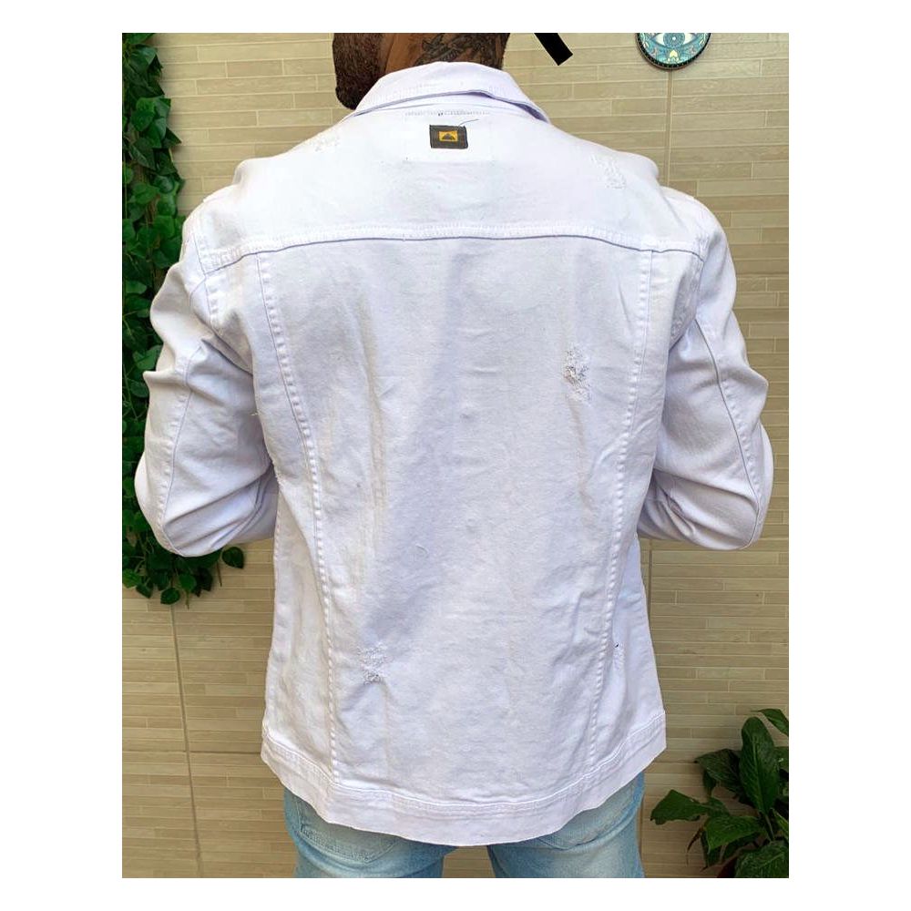 Jaqueta Masculina Sarja Branca Destroyed Jeans Slim Premium