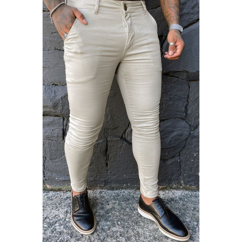 Calça Alfaiataria Bege Areia Skinny Masculina Premium Social Codi