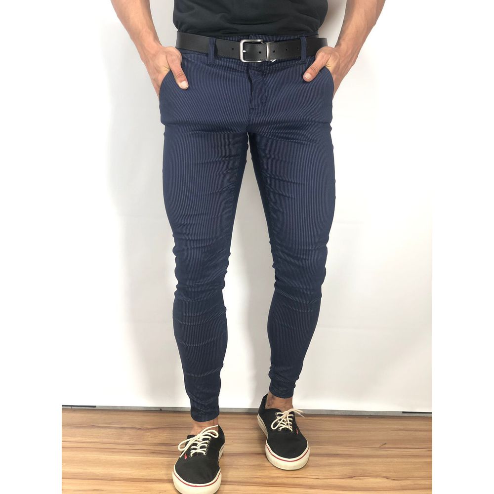 Calça Alfaiataria Bengaline Skinny Azul Detalhe Ri... - CHIEREGATO OUTLET