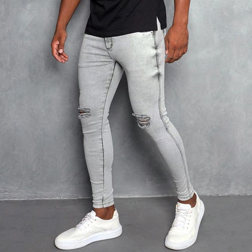 Calça Jeans Skinny Cinza Destroyed Corte Joelho Ma... - CHIEREGATO OUTLET