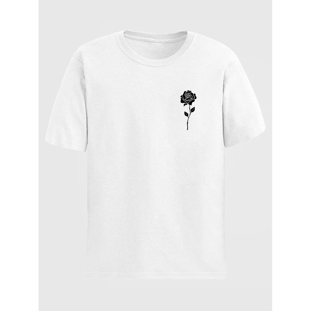 Camiseta T-Shirt Estampada Rosa Vertical Floral Flowers - Branco
