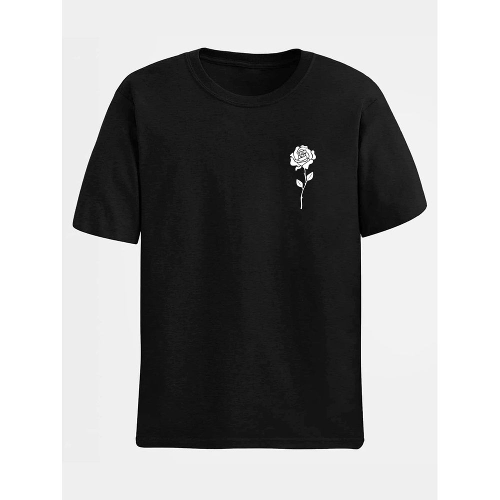 Camiseta T-Shirt Estampada Rosa Vertical Floral Flowers - Preto