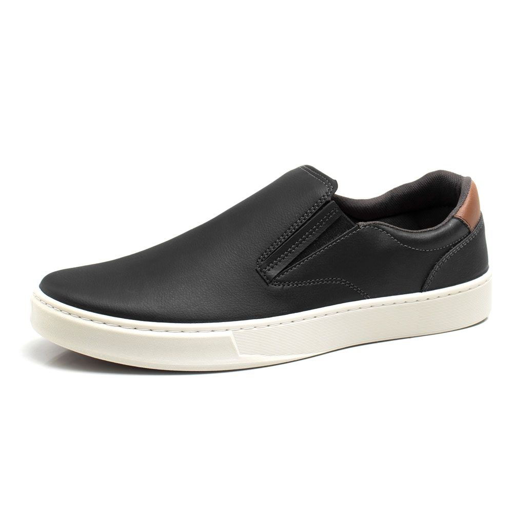 Sapatenis Masculino Casual Couro Ecológico Slip On Confort Ultra Conforto - Preto
