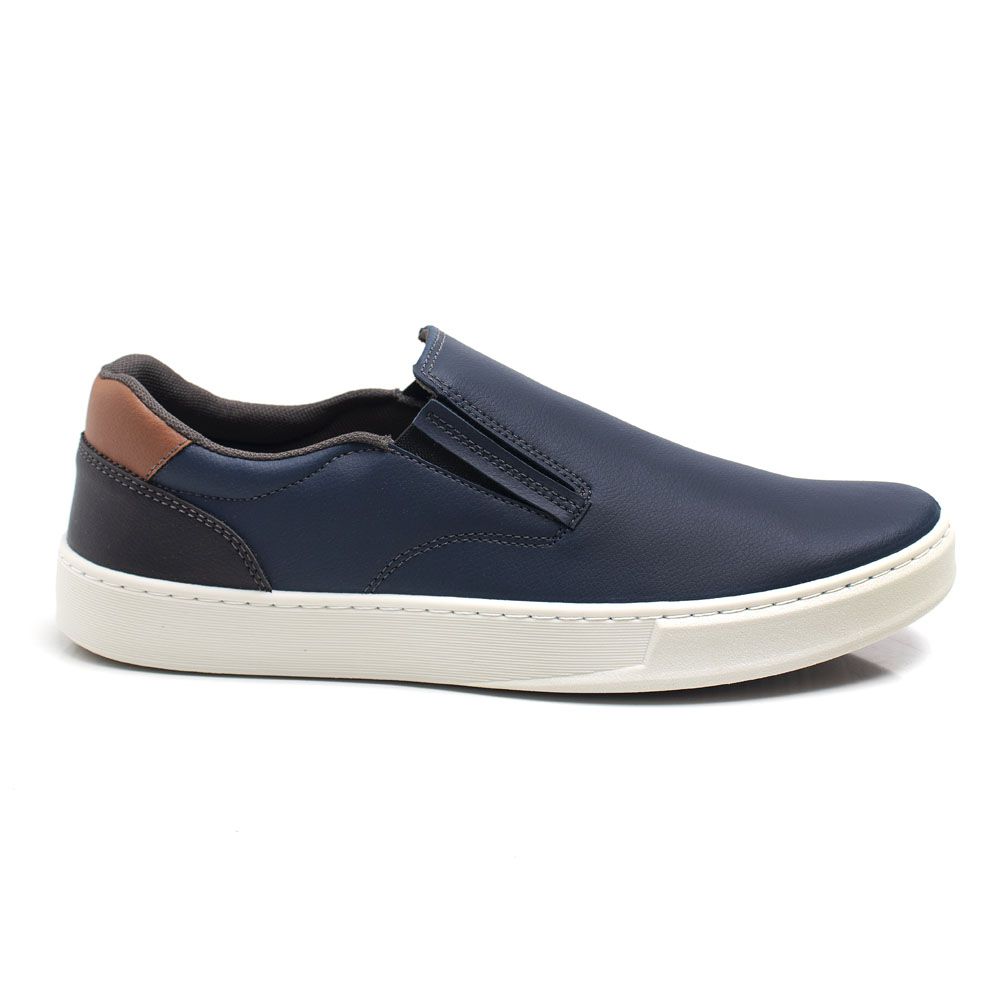 Sapatenis Masculino Casual Couro Ecológico Slip On Confort Ultra Conforto - Marinho