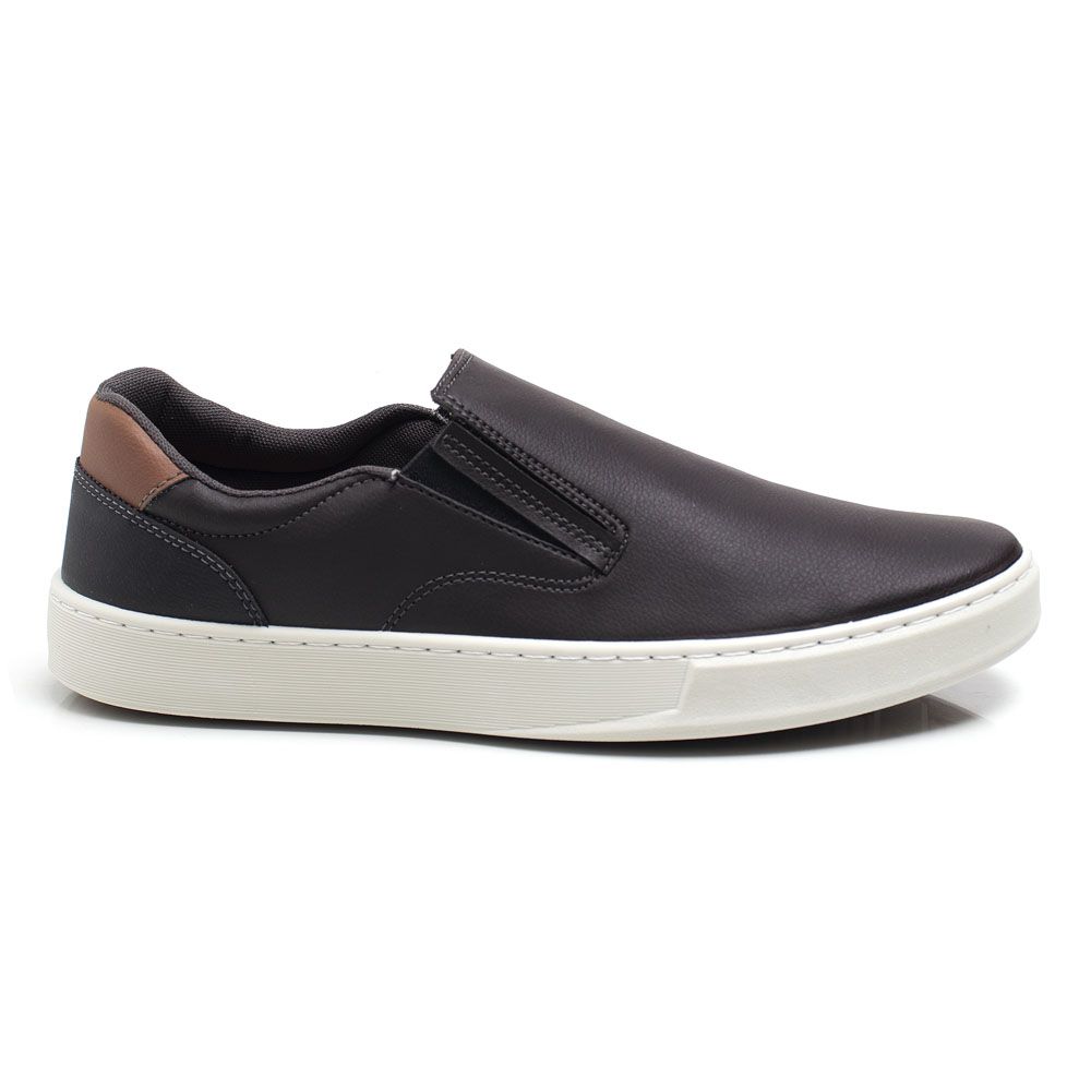 Sapatenis Masculino Casual Couro Ecológico Slip On Confort Ultra Conforto - Café