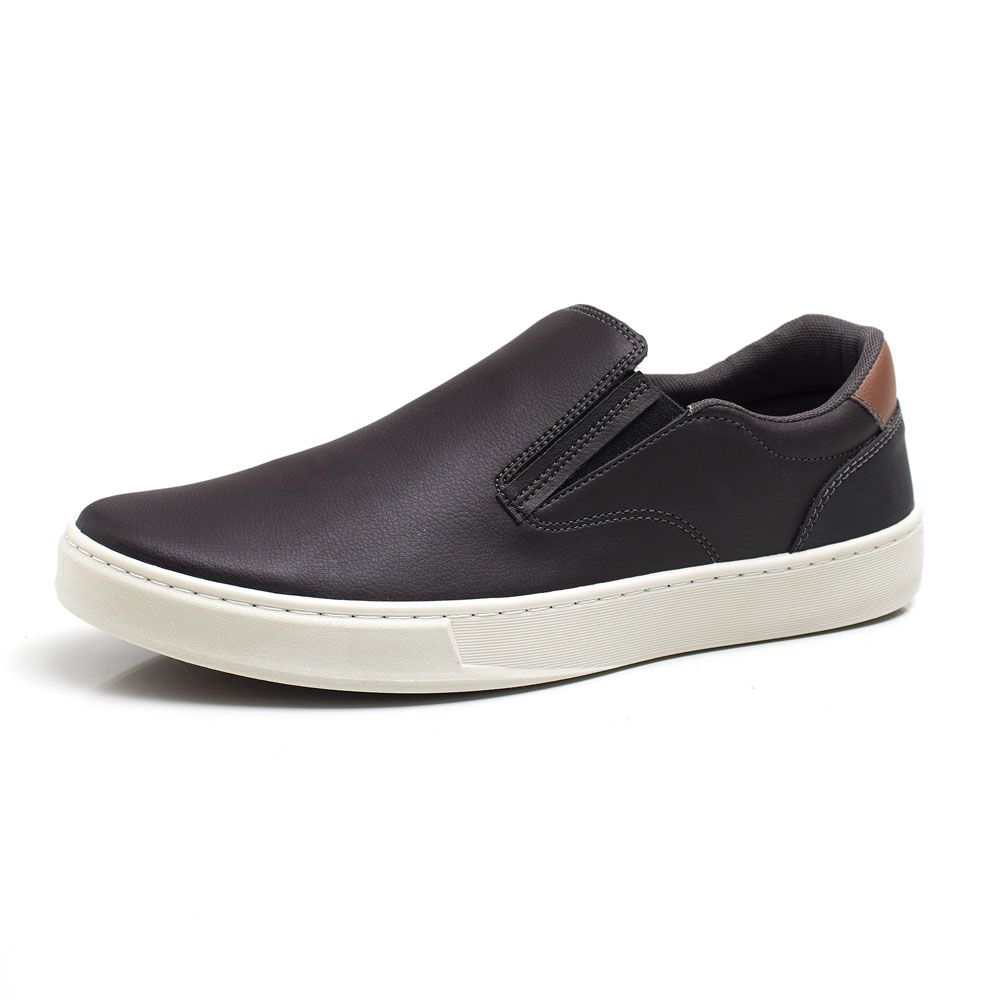 Sapatenis Masculino Casual Couro Ecológico Slip On Confort Ultra Conforto - Café