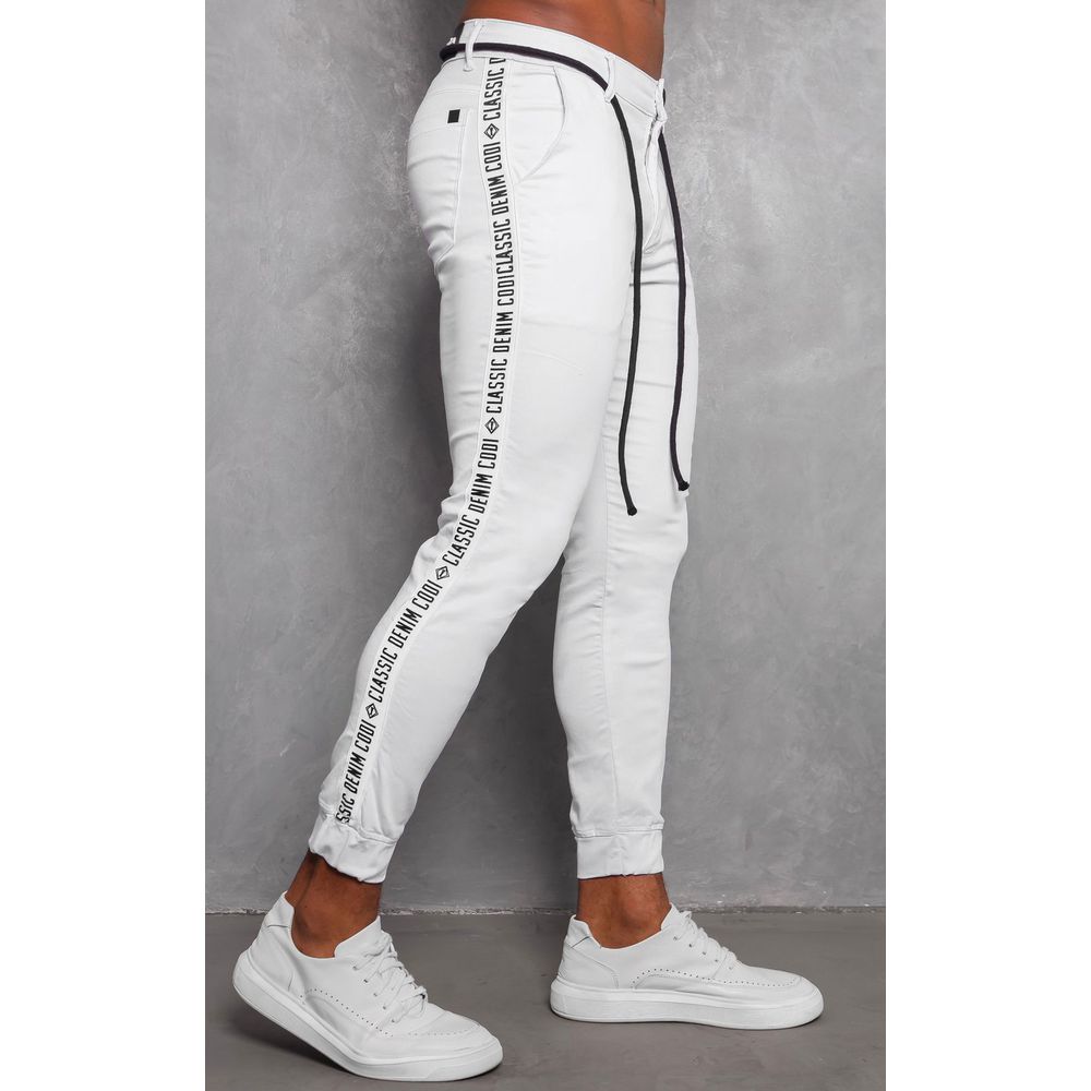 Calça Branca Skinny Masculina Faixa Lateral Cordão Premium