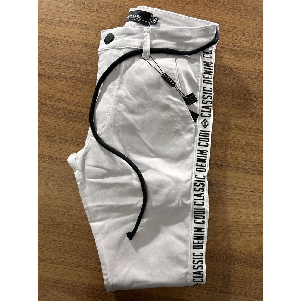 Calça Branca Skinny Masculina Faixa Lateral Cordão Premium