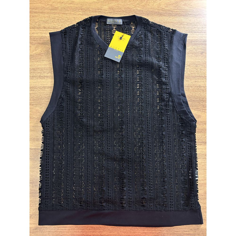 Regata Machão Oversized Transparente Telinha Crochê Gola V Slim Exclusividade