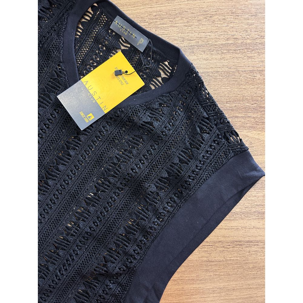 Regata Machão Oversized Transparente Telinha Crochê Gola V Slim Exclusividade