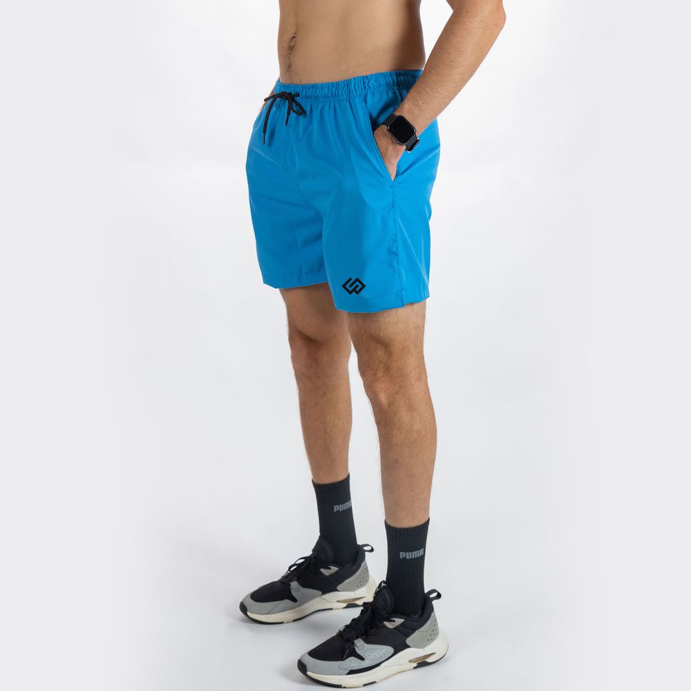 Short Praia Tactel Azul Ciano Liso Masculino Premium