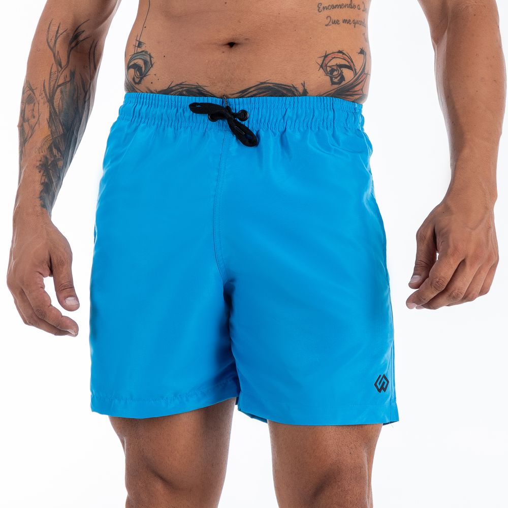 Short Praia Tactel Azul Ciano Liso Masculino Premium