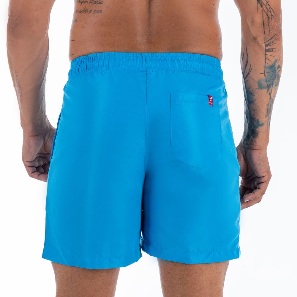 Short Praia Tactel Azul Ciano Liso Masculino Premium