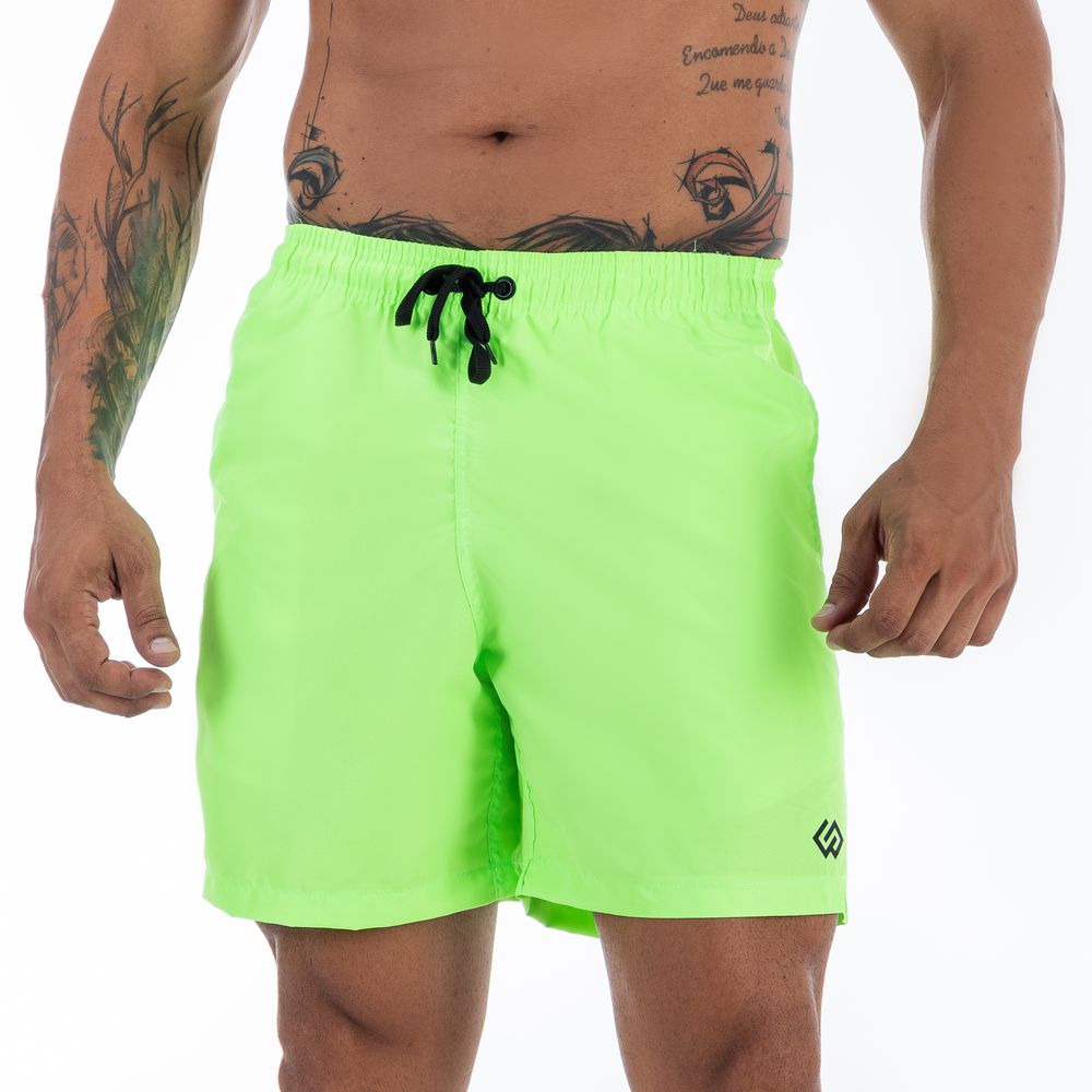 Short Praia Tactel Verde Neon Slim Basico Masculino Premium