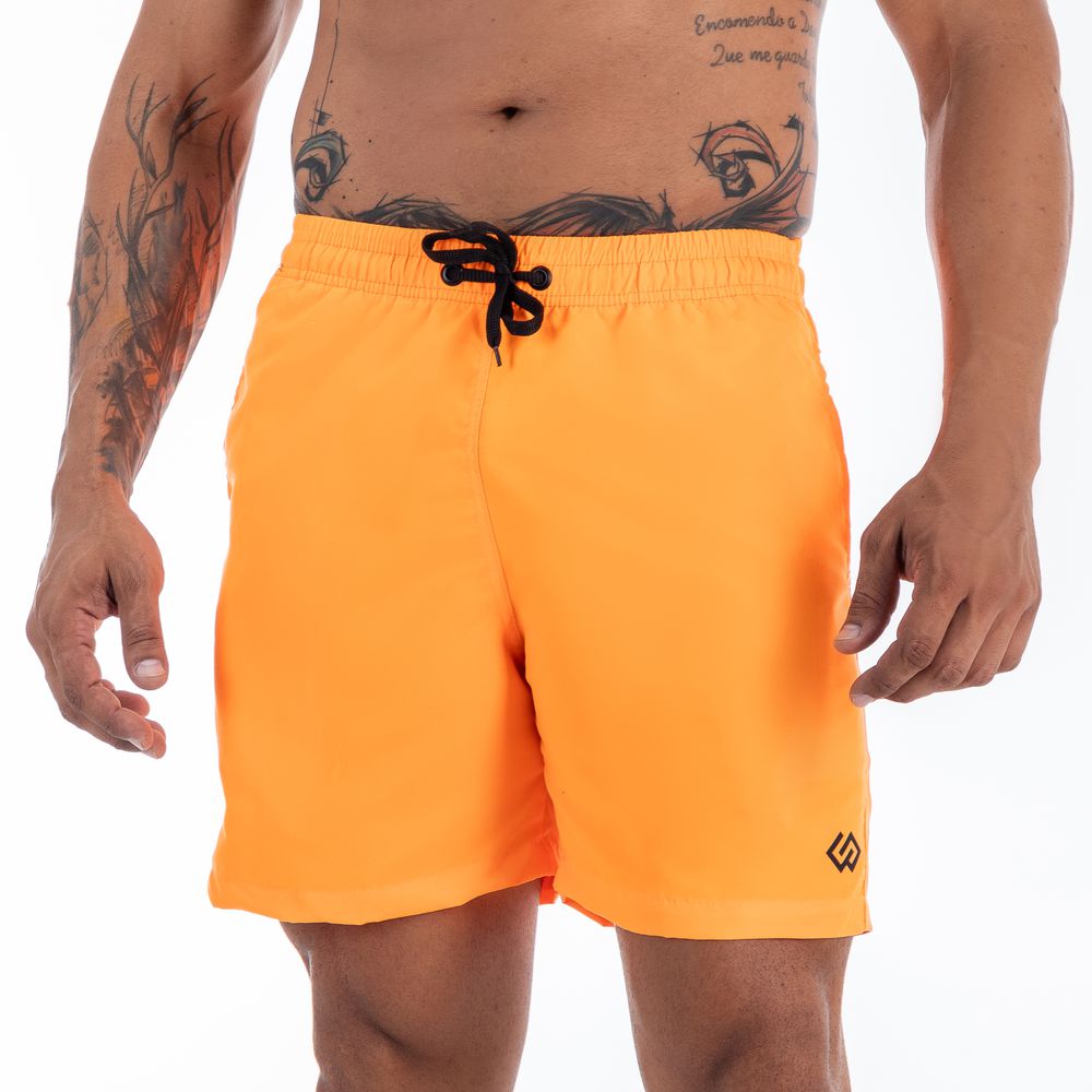 Short Praia Tactel Liso Slim Fit Masculino Premium Laranja