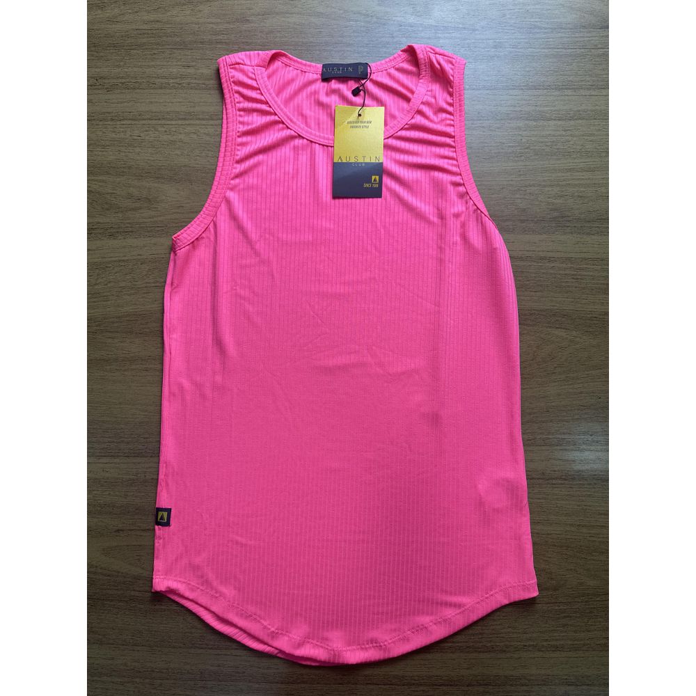 Regata Long Fit Malha Canelada Estilo Americano Slim Neon