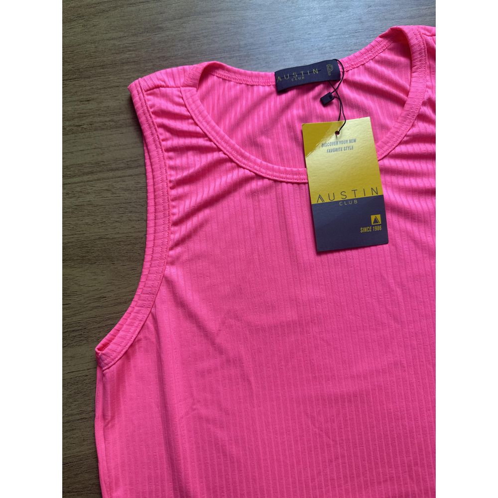 Regata Long Fit Malha Canelada Estilo Americano Slim Neon