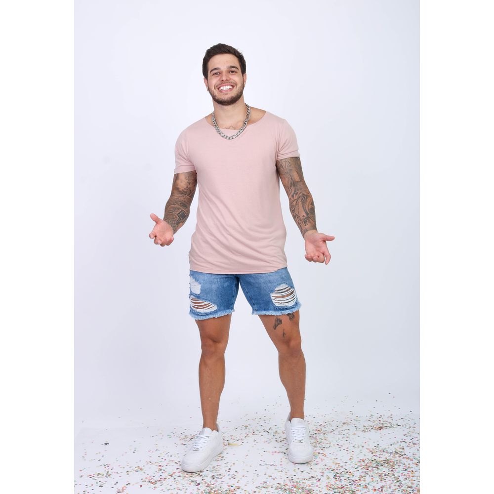 Camiseta Slim Gola Canoa Aberta Rosé Masculina Austin Club