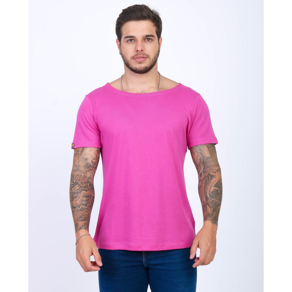 Camiseta Gola Canoa Aberta Cor Rosa Violeta Mascul... - CHIEREGATO OUTLET