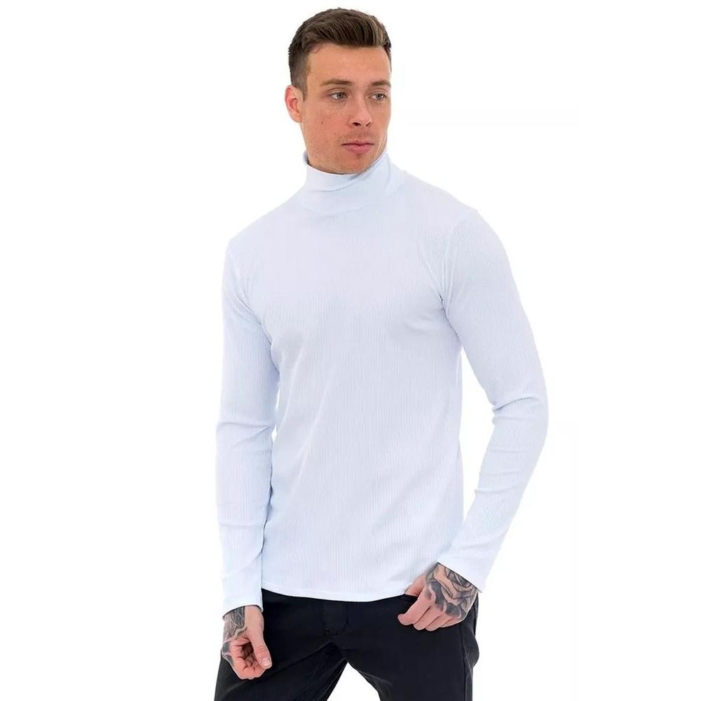 Suéter Canelado Manga Longa Masculina Gola Alta Slim Cacharrel Branco