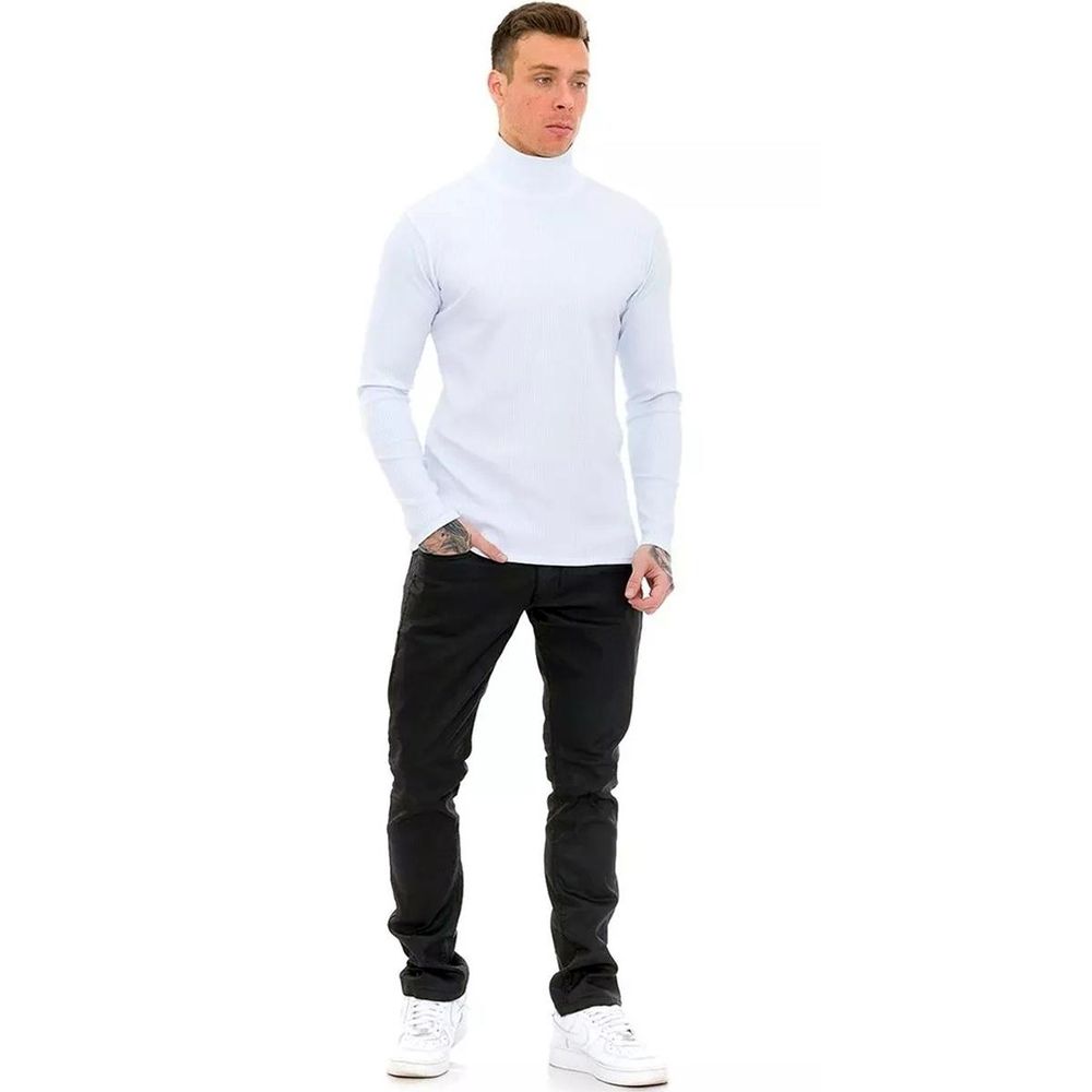 Suéter Canelado Manga Longa Masculina Gola Alta Slim Cacharrel Branco