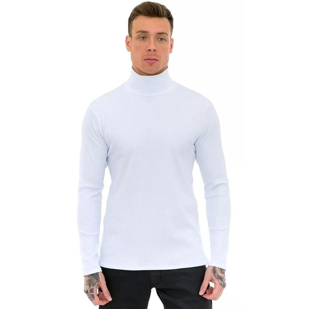 Suéter Canelado Manga Longa Masculina Gola Alta Slim Cacharrel Branco