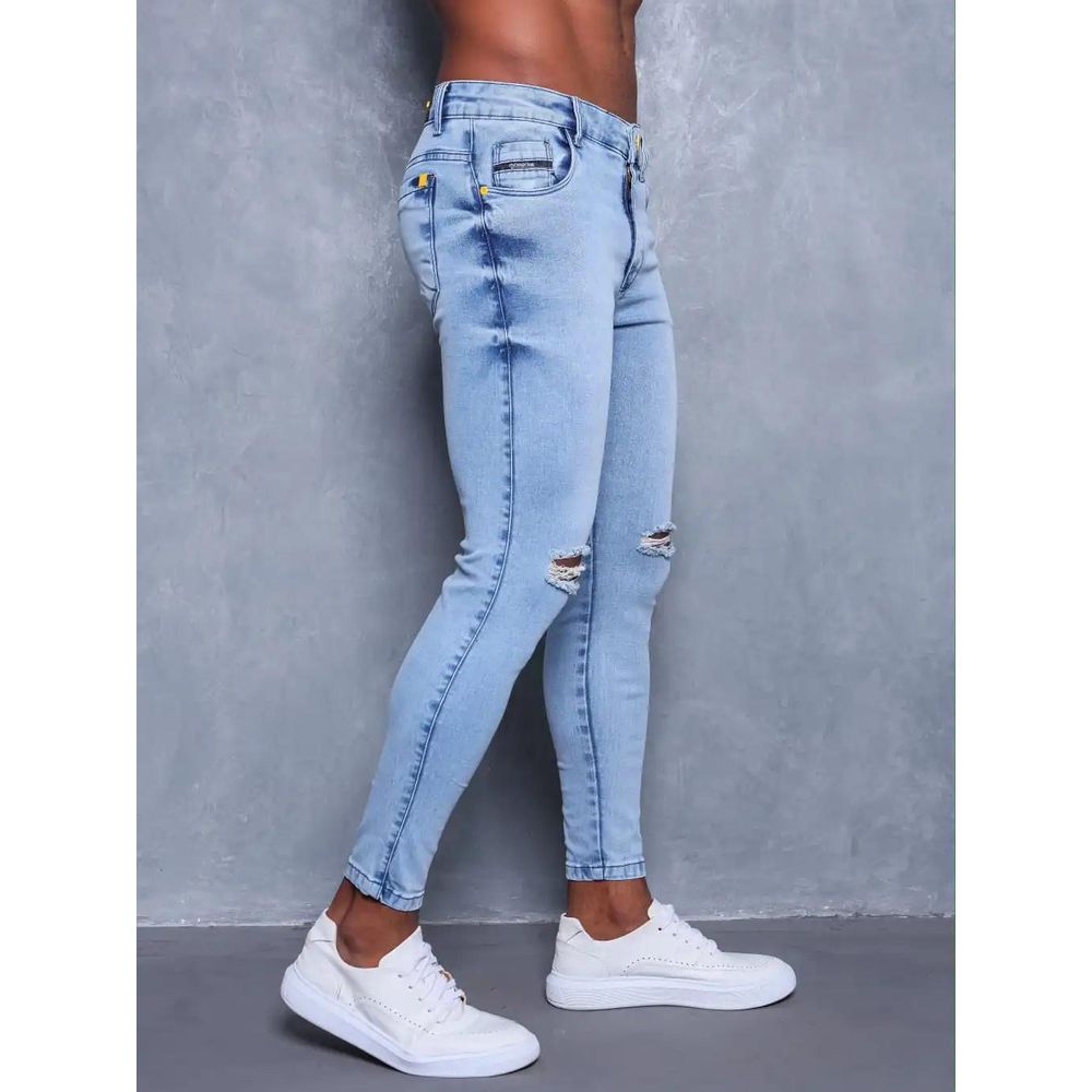 Calça Jeans Skinny Destroyed Rasgada Corte Joelho Premium