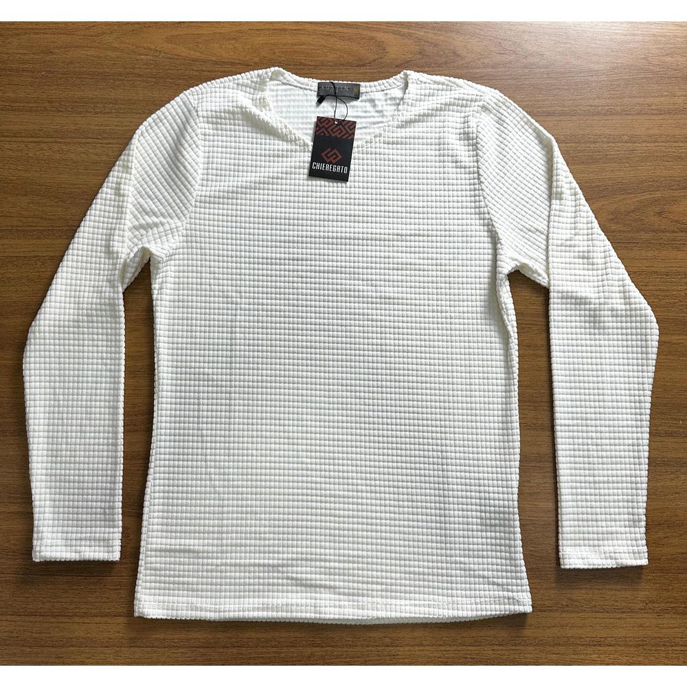 Suéter Camiseta Manga Longa Canelado Slim Micro Ultra Soft - Branco