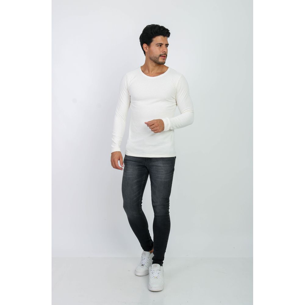 Suéter Camiseta Manga Longa Canelado Slim Micro Ultra Soft - Branco