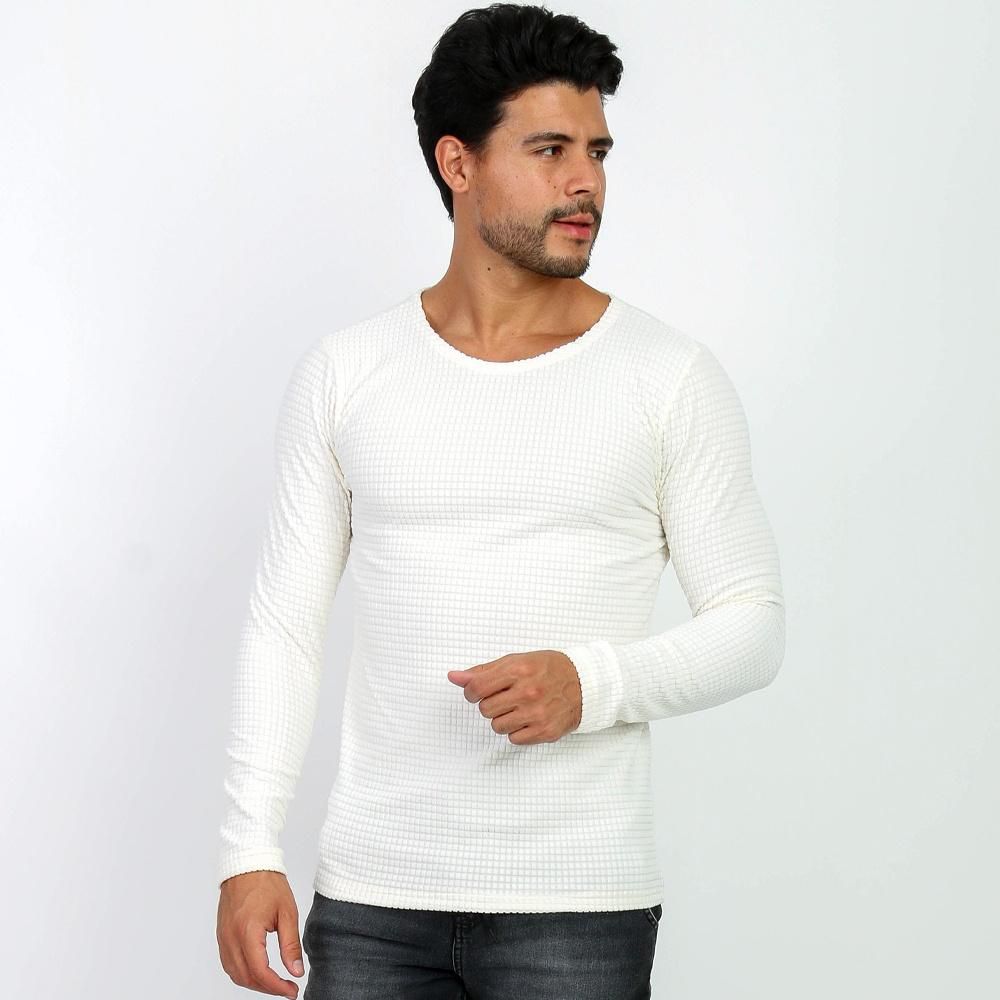 Suéter Camiseta Manga Longa Canelado Slim Micro Ultra Soft - Branco