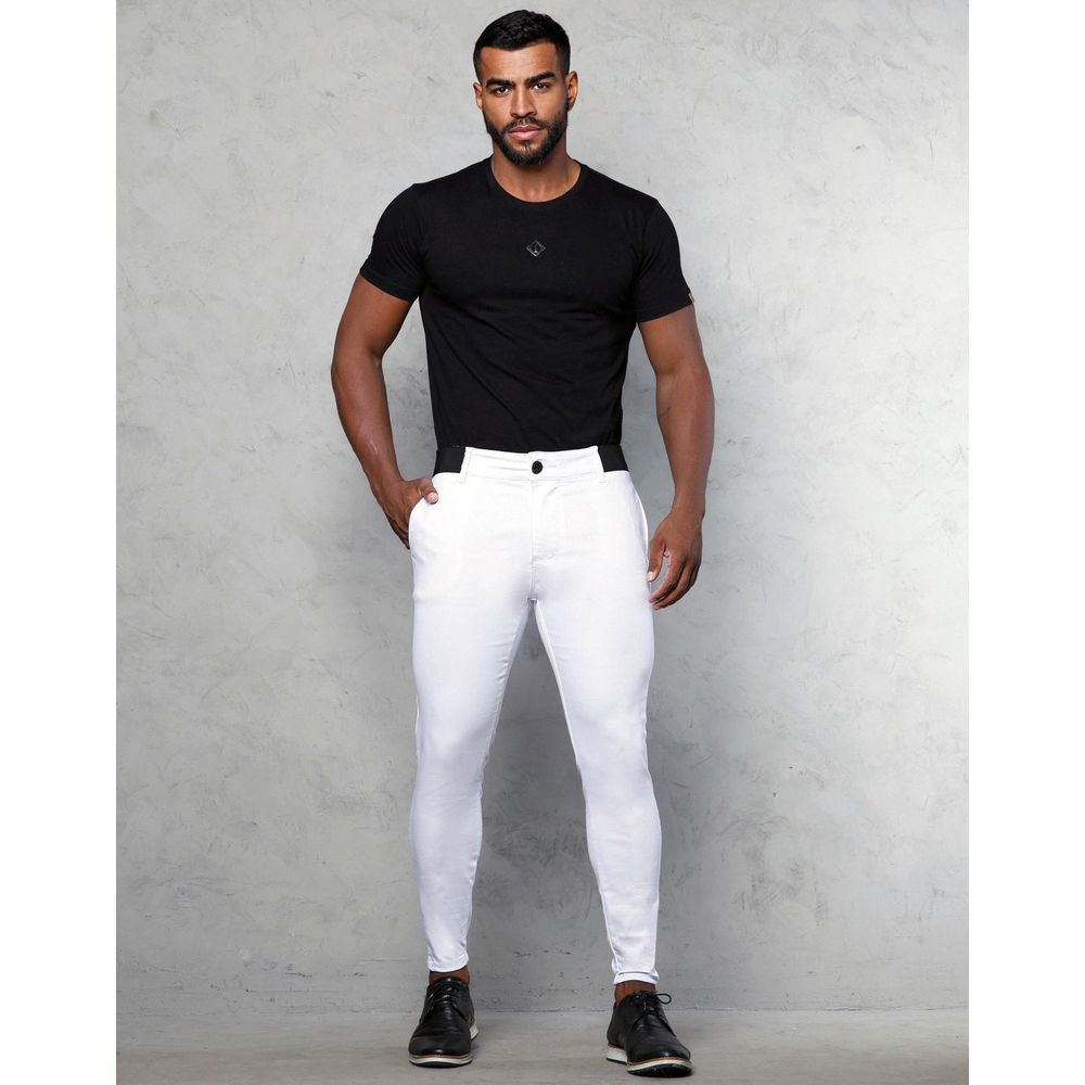 Calça Alfaiataria Branca Masculina Skinny Com Elás... - CHIEREGATO OUTLET