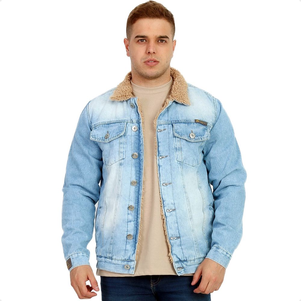 Jaqueta Jeans Clara Masculina Casaco Com Pelinho Caramelo