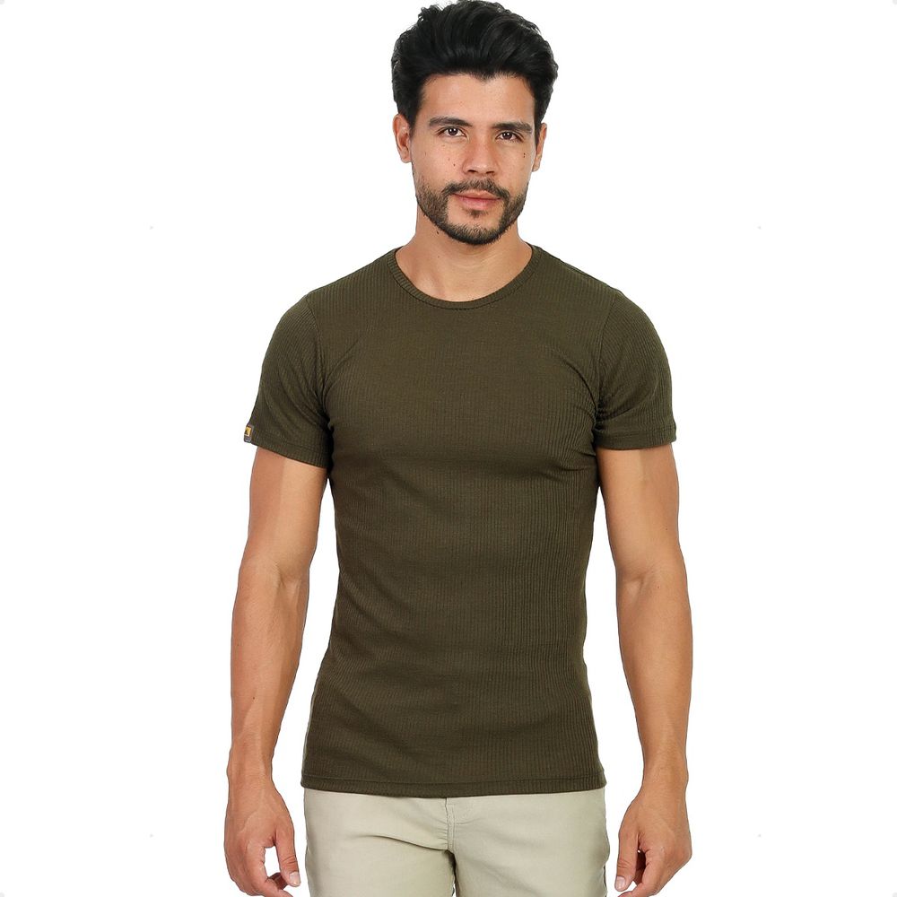 Camiseta Canelada Gym Slim Masculina Casual Verde ... - CHIEREGATO OUTLET