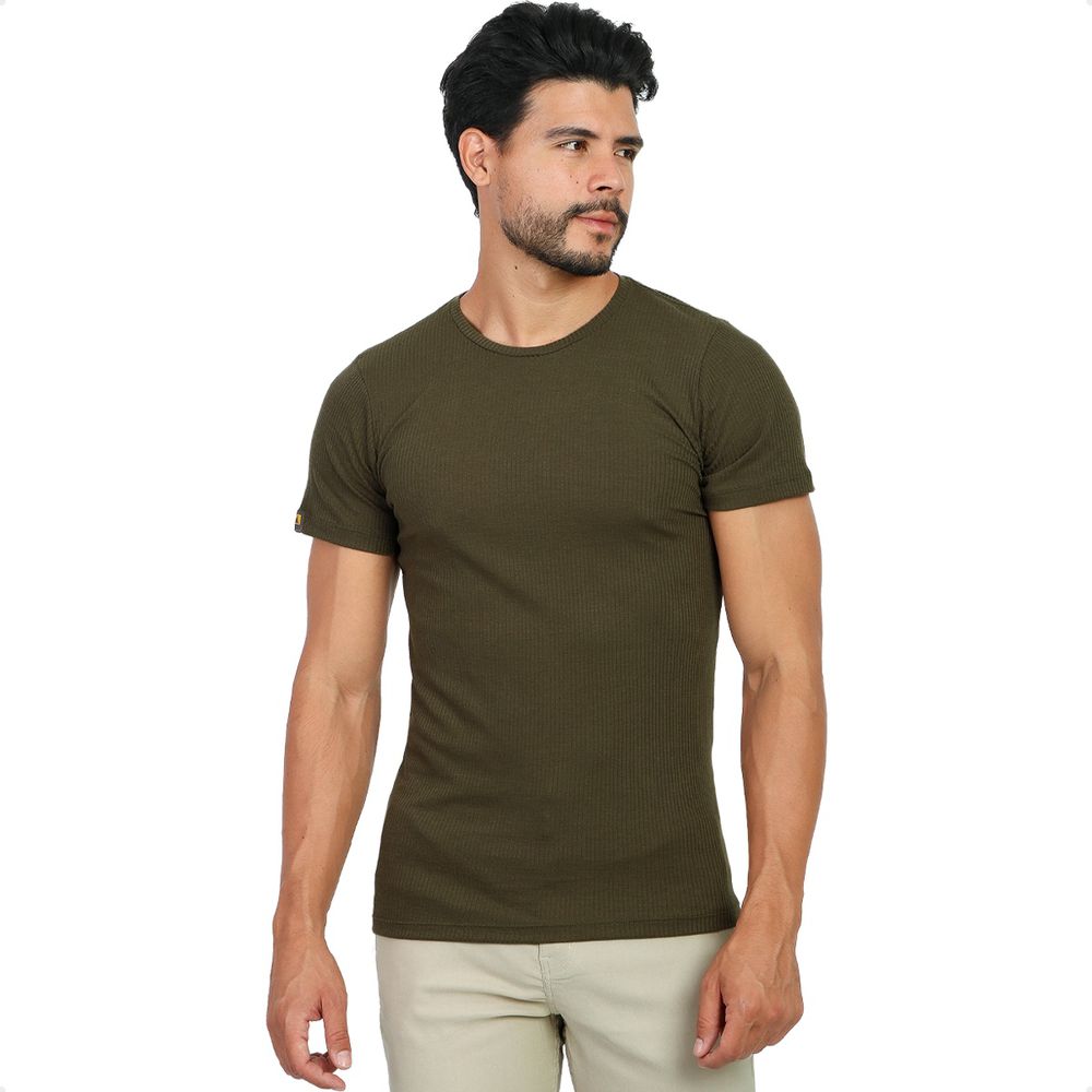 Camiseta Canelada Gym Slim Masculina Casual Verde Premium