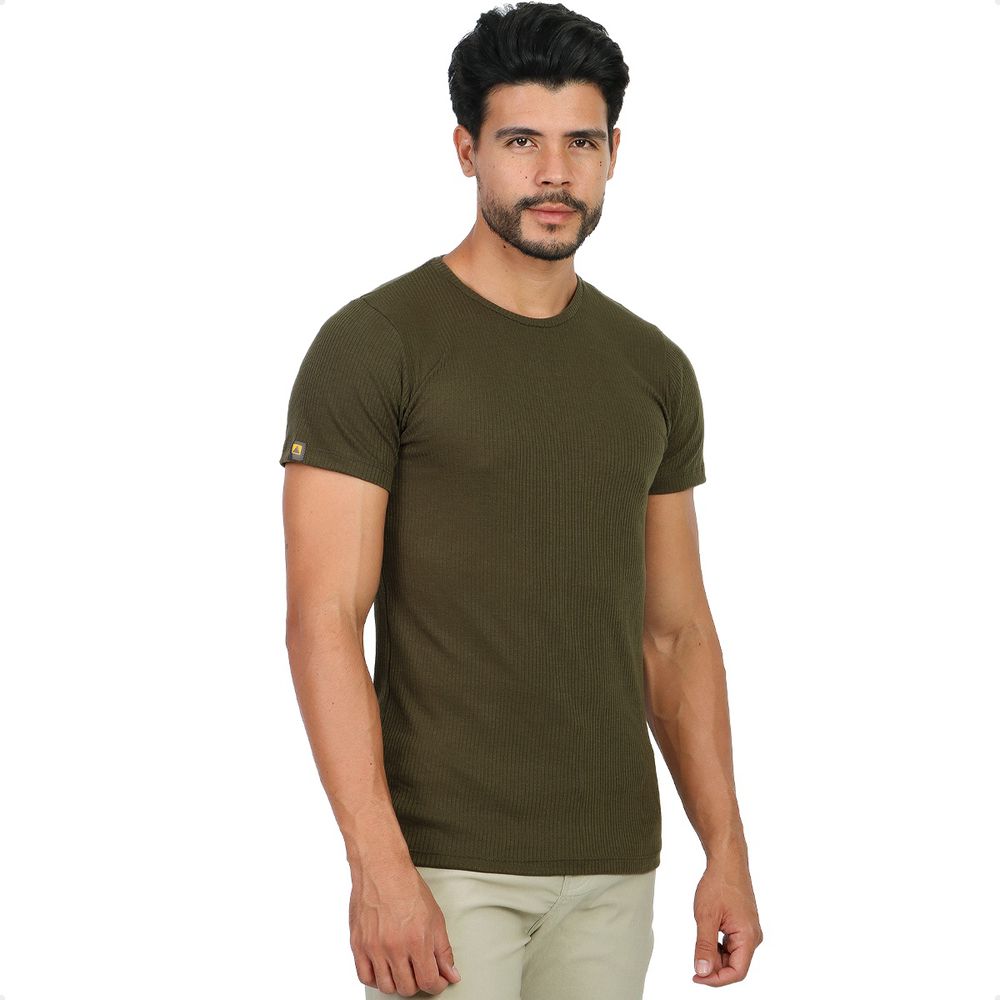 Camiseta Canelada Gym Slim Masculina Casual Verde Premium