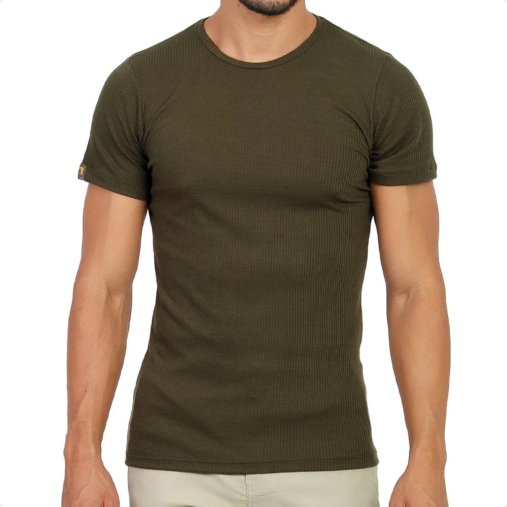 Camiseta Canelada Gym Slim Masculina Casual Verde Premium