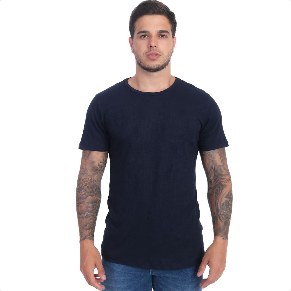 Camiseta Canelada Slim Masculina Manga Curta Azul ... - CHIEREGATO OUTLET