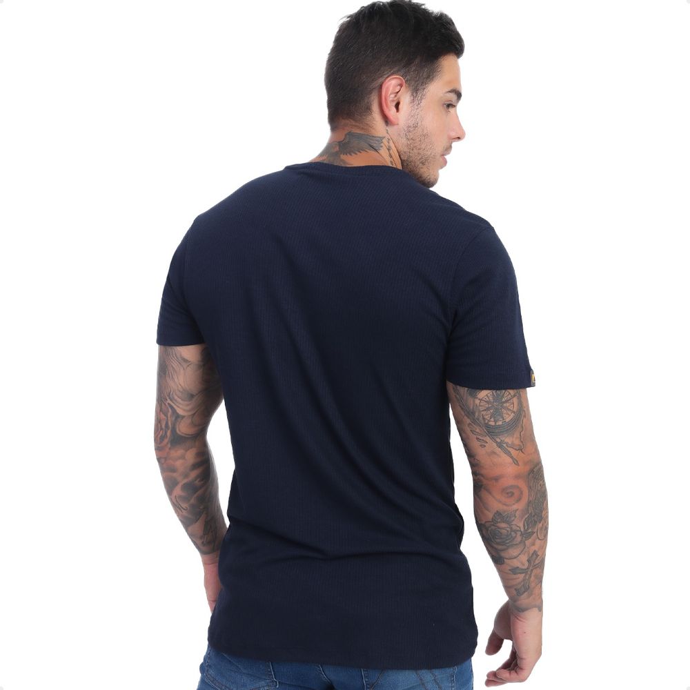 Camiseta Canelada Slim Masculina Manga Curta Azul Marinho